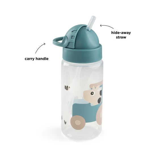 Done by Deer Trinkflasche mit Strohhalm Tiny farm blau 350 ml