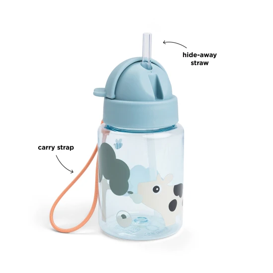 Done by Deer Trinkflasche mit Strohhalm Tiny farm blau 280 ml
