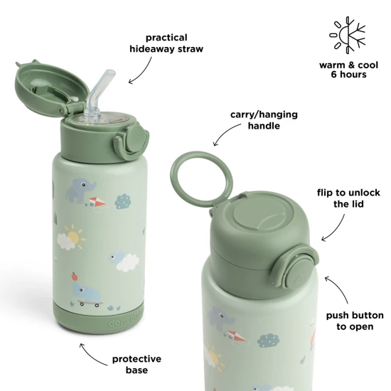 Done by Deer Isolierflasche mit Strohhalm Playground grün 340 ml