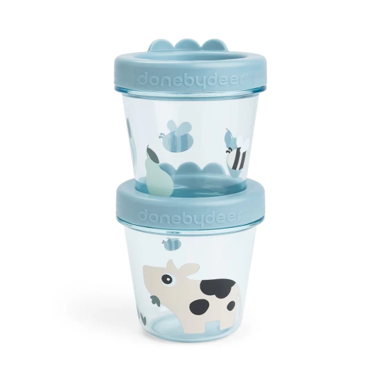 Done by Deer Aufbewahrungsdosen für Babynahrung Tiny farm blau – 2 Stk.