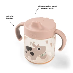 Lerntasse mit Schnabel und zwei Henkeln Tiny farm rosa