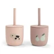 Done by Deer Silikon-Trinkbecher mit Strohhalm Tiny farm rosa – 2 Stk.