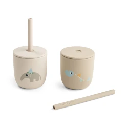 Silikon-Trinkbecher mit Strohhalm Celebration sand – 2 Stk.