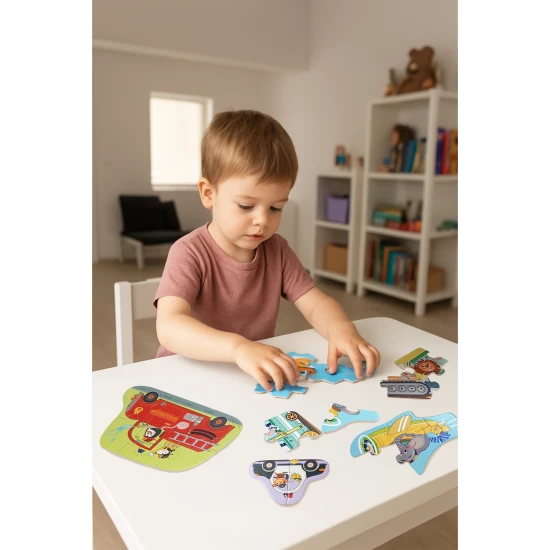 Erstes Puzzle „Transport 6-in-1“ – Kinderpuzzles mit Tieren und Fahrzeugen