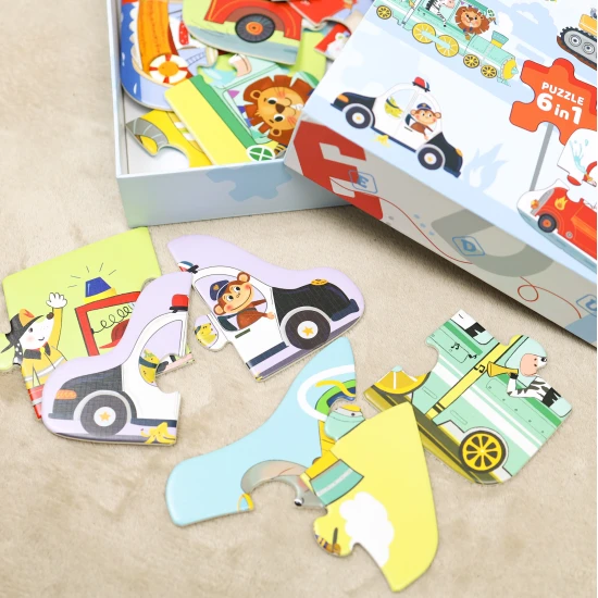 Erstes Puzzle „Transport 6-in-1“ – Kinderpuzzles mit Tieren und Fahrzeugen