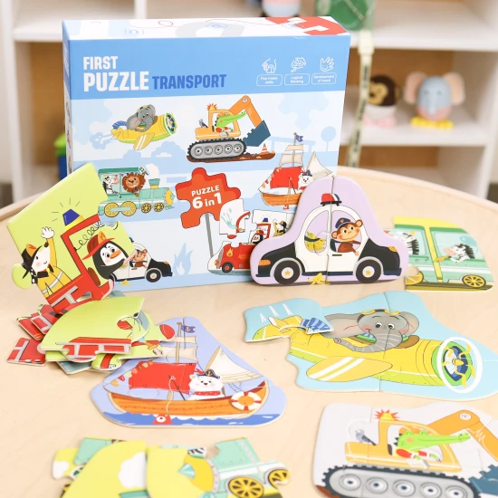 Erstes Puzzle „Transport 6-in-1“ – Kinderpuzzles mit Tieren und Fahrzeugen