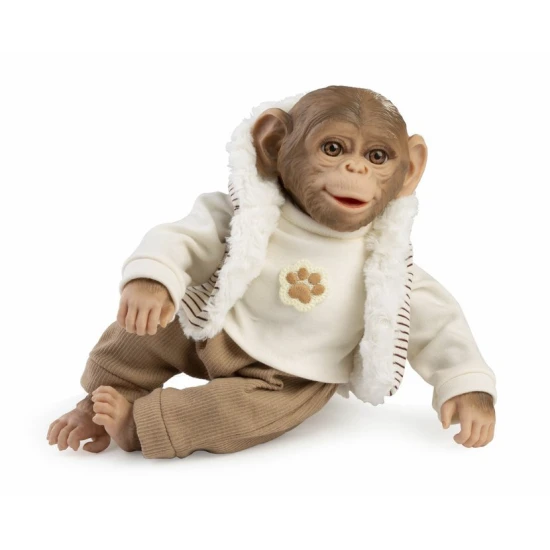 Niedliches Äffchen-Baby mit weichem Stoffkörper im beige-braunen Set, handgefertigt in Spanien, 32 cm.