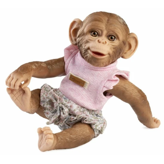 Realistische Affenpuppe Guca 32 cm im Blumen-Outfit – Ganzkörper aus Vinyl