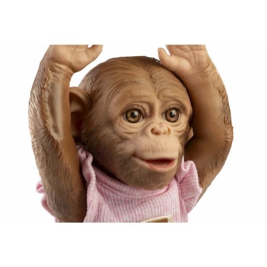 Realistische Affenpuppe Guca 32 cm im Blumen-Outfit – Ganzkörper aus Vinyl