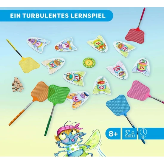 Brettspiel Pác Kleines Einmaleins bis 100 - Kinder lernen das Einmaleins und verbessern ihre Konzentration, während sie ein lustiges Spiel mit Fliegen spielen.