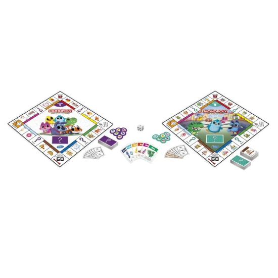 Kinderbrettspiel Mein erstes Monopoly SK mit doppelseitigem Spielbrett und farbigen Chips