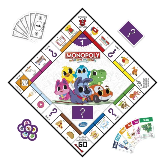 Kinderbrettspiel Mein erstes Monopoly SK mit doppelseitigem Spielbrett und farbigen Chips