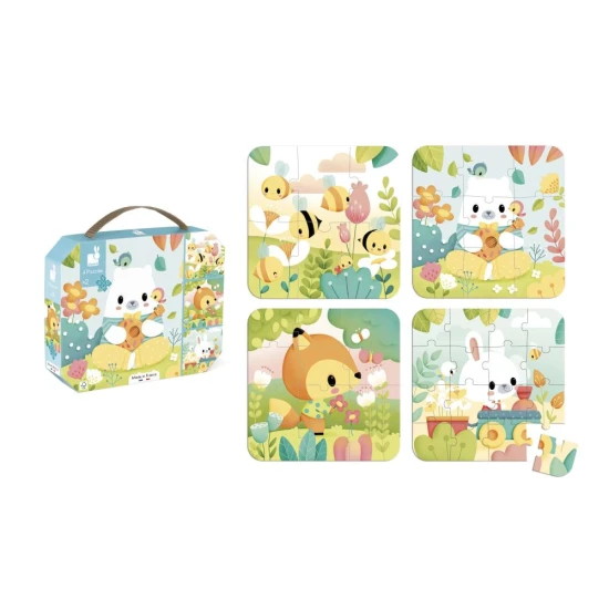 Puzzles im Koffer Tiere: 4 Puzzles für Kinder, die die Motorik und das logische Denken fördern.