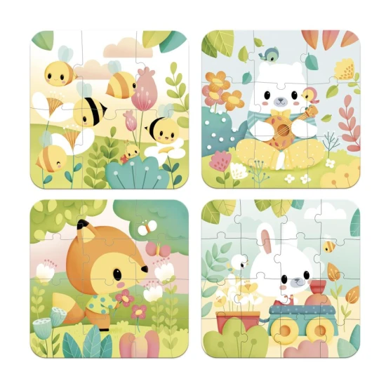 Puzzles im Koffer Tiere: 4 Puzzles für Kinder, die die Motorik und das logische Denken fördern.