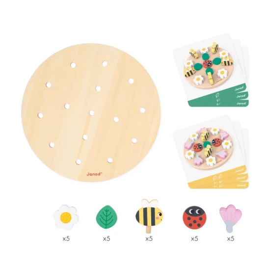 Spiel Mein erstes Mandala: Ein lehrreiches und kreatives Spiel für Kinder mit Gartenelementen zur Entwicklung von Konzentration und Motorik.