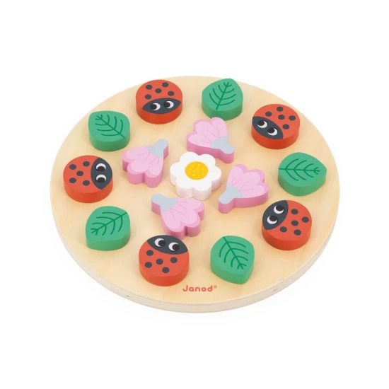 Spiel Mein erstes Mandala: Ein lehrreiches und kreatives Spiel für Kinder mit Gartenelementen zur Entwicklung von Konzentration und Motorik.