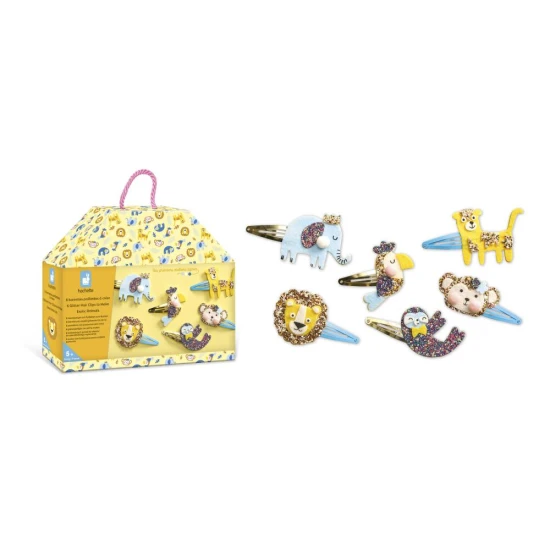 Kreativset zum Basteln von Haarspangen mit exotischen Tieren