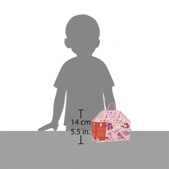 Set zum Basteln von floralen Haarspangen mit Gartenmotiven, ideal für Kinder.