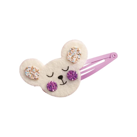 Set zum Basteln von floralen Haarspangen mit Gartenmotiven, ideal für Kinder.