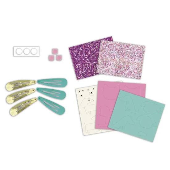 DIY-Kreativset zum Basteln von Haarspangen mit dem Motiv von Jungen – 6-teilig, für Kinder ab 5 Jahren.