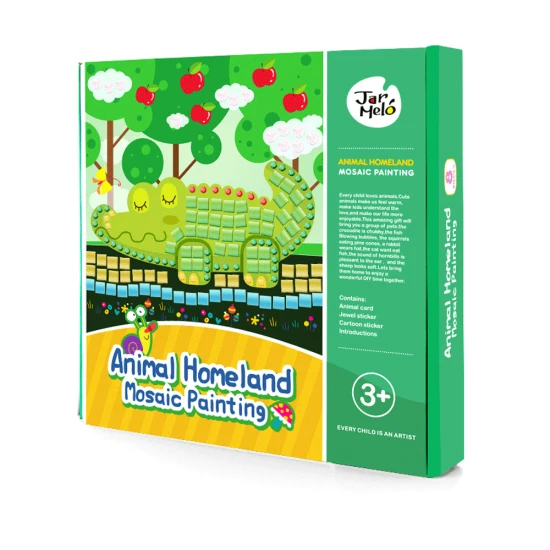 Jarmelo Mosaik – Welt der Tiere, 8 Karten, Schaummosaikstücke und Glitzersteine für kreatives Gestalten mit Kindern