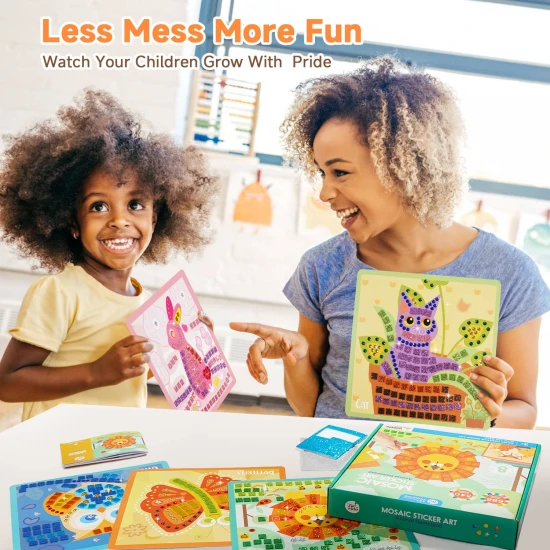 Jarmelo Mosaik – Tiere, 8 Karten, Schaummosaikstücke und Glitzersteine für kreatives Gestalten mit Kindern