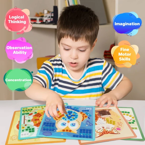 Jarmelo Mosaik – Tiere, 8 Karten, Schaummosaikstücke und Glitzersteine für kreatives Gestalten mit Kindern