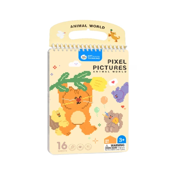 Jarmelo Pixel-Art-Tierwelt – Malbuch mit 16 vorgedruckten Pixel-Tieren für Kinder