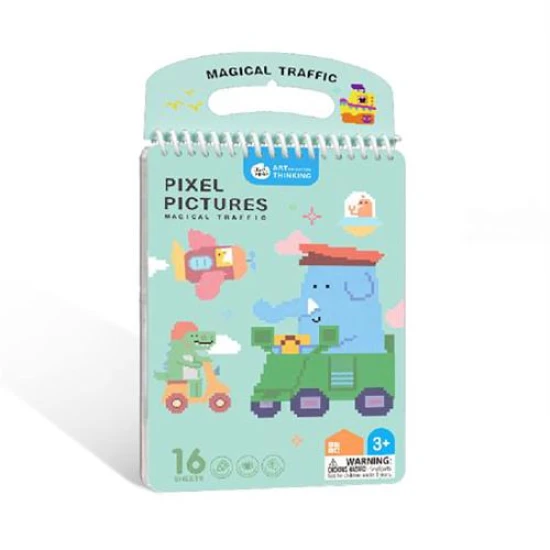 Jarmelo Pixel-Art-Verkehrsmittel – Malbuch mit 16 vorgedruckten Pixel-Tieren für Kinder