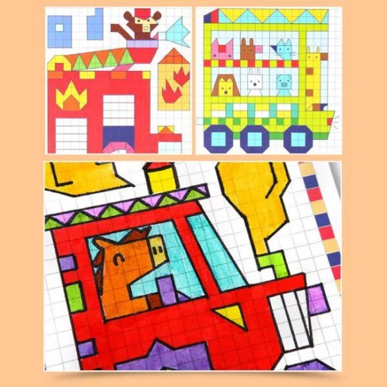 Jarmelo Pixel-Art-Verkehrsmittel – Malbuch mit 16 vorgedruckten Pixel-Tieren für Kinder