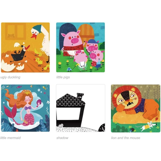 Jar melo Märchenprojektionslampe – Schattentheater mit Projektor, 5 Scheiben, 11 Schattenfiguren und einem Märchenbuch