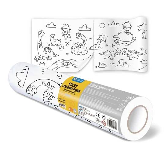 Jarmelo Malbuch auf Rolle „Dinosaurier“ – selbstklebendes Malbuch 118 × 40 cm für Wand, Schreibtisch und Boden