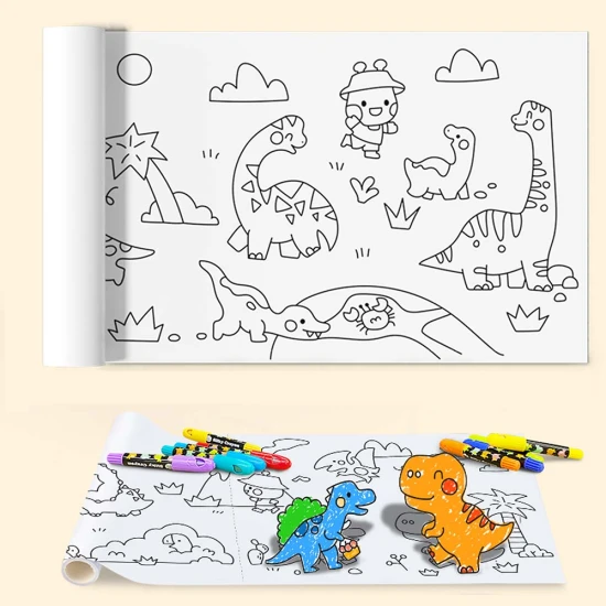 Jarmelo Malbuch auf Rolle „Dinosaurier“ – selbstklebendes Malbuch 118 × 40 cm für Wand, Schreibtisch und Boden