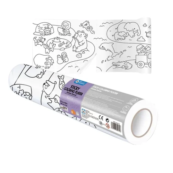 Jarmelo Malbuch auf Rolle „Tiere“ – selbstklebendes Malbuch 118 × 40 cm für Wand, Schreibtisch und Boden