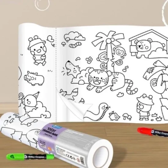 Jarmelo Malbuch auf Rolle „Tiere“ – selbstklebendes Malbuch 118 × 40 cm für Wand, Schreibtisch und Boden