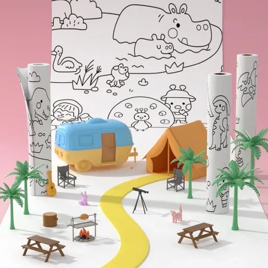 Jarmelo Malbuch auf Rolle „Tiere“ – selbstklebendes Malbuch 118 × 40 cm für Wand, Schreibtisch und Boden