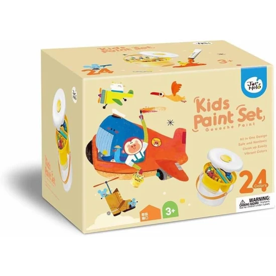 Jarmelo Eimer mit 24 Gouachefarben, drei Pinseln und einer Palette – Kreativset für Kinder