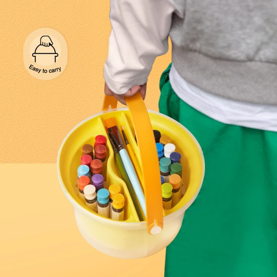 Jarmelo Eimer mit 24 Gouachefarben, drei Pinseln und einer Palette – Kreativset für Kinder