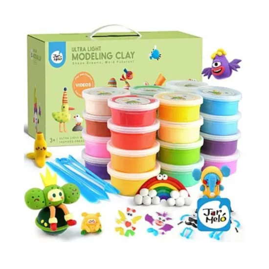 Ultraleichte Modelliermasse Melo – Set mit 24 Farben in einer Box mit Werkzeug und Zubehör für Kinder