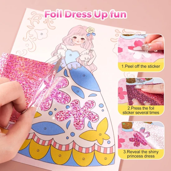 Jarmelo 4-in-1 Prinzessinnen-Glamour-Set – Schminken, Ankleiden, Dekorieren mit Strasssteinen und Folien für Papierprinzessinnen