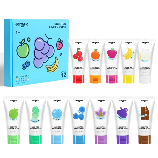 Jarmelo Fingerfarben mit Duft – 12 Farben mit angenehmen Düften, ungiftig und abwaschbar