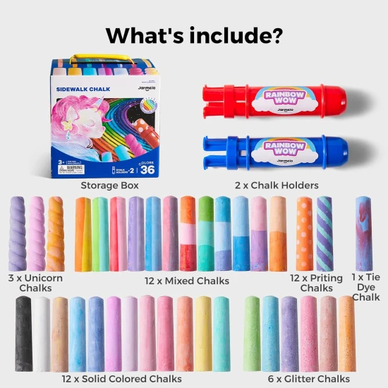 Jumbo-Straßenkreiden mit 2 Haltern 36 Stück Jarmelo