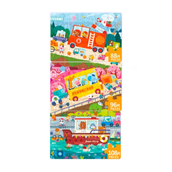 Jarmelo Beep! Unterwegspuzzle 3-in-1 – 88/96/108 Teile mit Verkehrsszene und Bilderbuch
