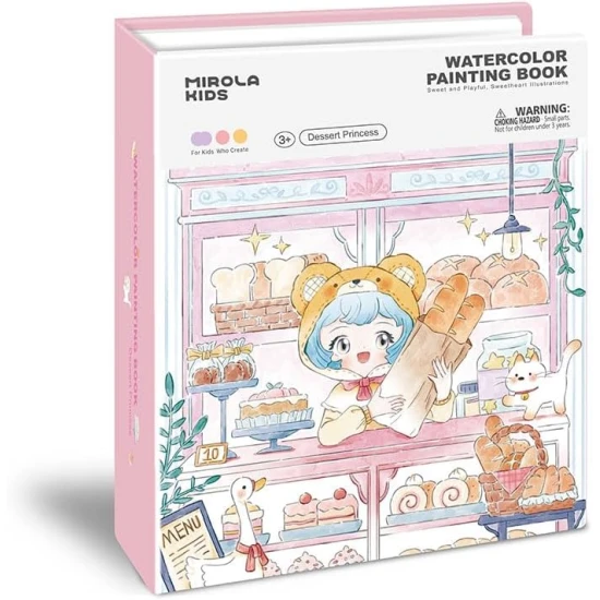 Jarmelo Aquarellmalerei – Dessertprinzessin, Buch mit 8 Farben, 2 Pinseln und Malvorlagen voller Prinzessinnen