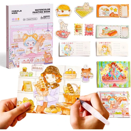 Jarmelo Aquarellmalerei – Dessertprinzessin, Buch mit 8 Farben, 2 Pinseln und Malvorlagen voller Prinzessinnen