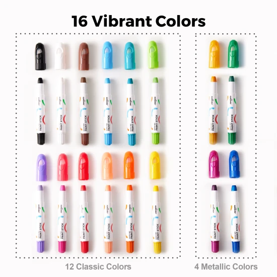 Jarmelo Temperafarben im Stiftformat – Set mit 16 abwaschbaren, ungiftigen Farben im Stiftformat