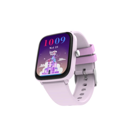 Lilafarbene Kiddoboo-Smartwatch für Kinder in Lilac mit Überwachung verschiedener täglicher Aktivitäten, Farbdisplay und bequemem Armband.