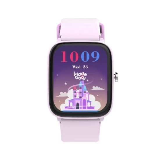 Lilafarbene Kiddoboo-Smartwatch für Kinder in Lilac mit Überwachung verschiedener täglicher Aktivitäten, Farbdisplay und bequemem Armband.