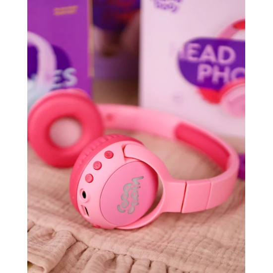 Kabellose Kinderkopfhörer Kiddoboo Flamingo Pink mit LED-Licht und hochwertigem Sound – sichere und stylische Kopfhörer für Kinder ab 6 Jahren.