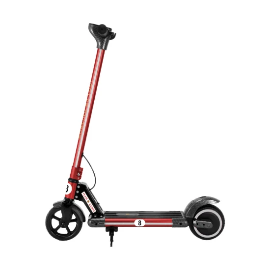 Roter Kiddoboo KiddoRacer Kinder-Elektroroller mit Anti-Rutsch-Pad, LED-Licht und klappbarem Rahmen – ideal für Kinder ab 6 Jahren.